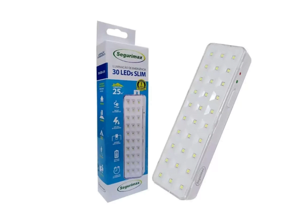 Promoção de Luminária de Emergência autônoma 30 Leds Lítio Slim Segurimax