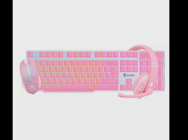 Promoção de Teclado Mouse Fone Gamer Evolut Eg-53 Kit Starter Rosa