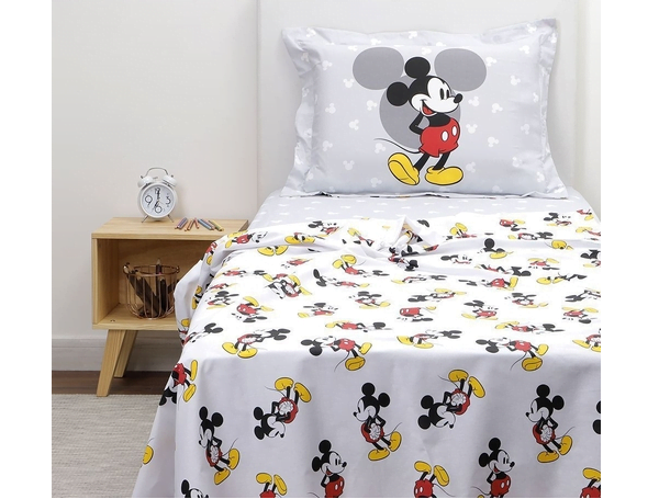 Promoção de Jogo de Cama Solteiro Mickey 3 Peças 100% Algodão – Casa e Conforto + Disney