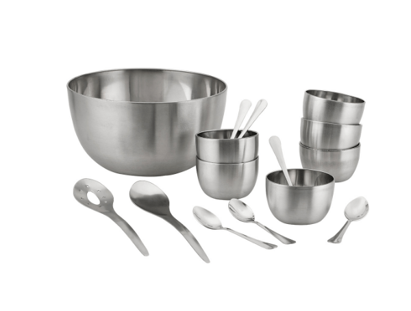 Promoção de Saladeira Inox c/ 2 Talheres + Conjunto de Sobremesa c/ 12 peças – La Cuisine