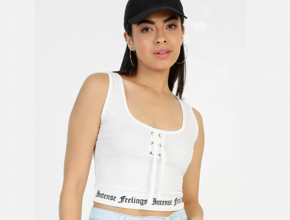 Promoção de Blusa Cropped Feminina Canelada Amarração Sem Manga