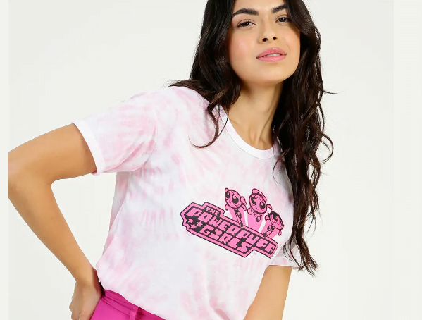 Promoção de Blusa Feminina Tie Dye Meninas Superpoderosas Warner Bros