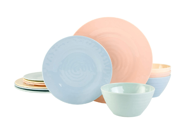 Promoção de Gibson Home Conjunto de louça de melamina Brist para quatro 12 peças tons pastéis