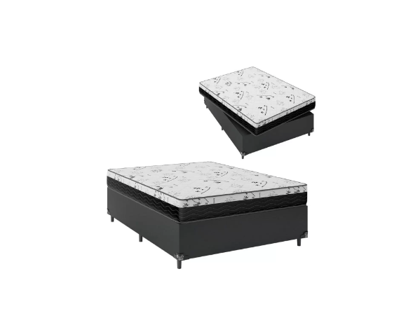 Cama Box Casal + Colchão D33 One Face 56x138x188cm Várias Cores E-Shop Casa