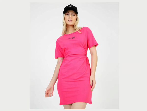 Promoção de Vestido Feminino Estampa Frase Vazado Amarração