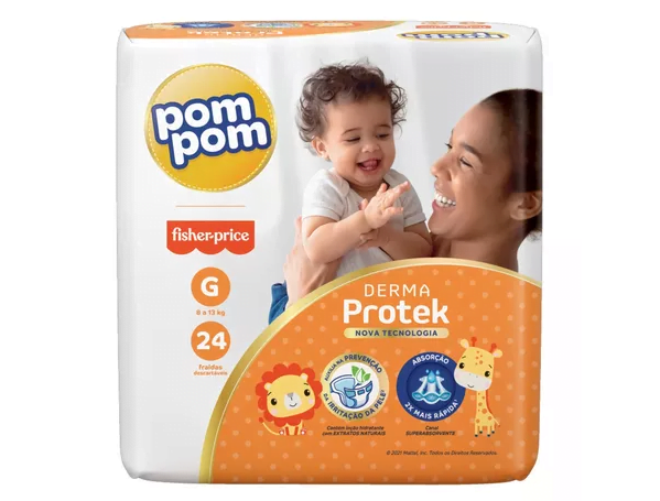 Promoção de Kit 9 Fraldas Pom Pom Derma Protek G 24 unidades