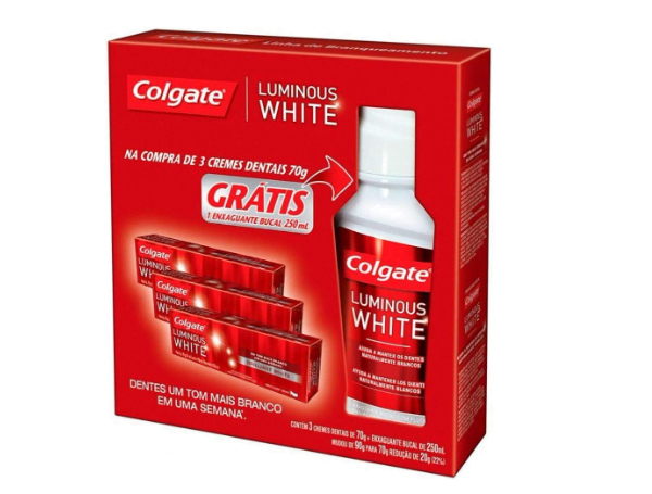 Promoção de Kit Creme Dental Luminous White + Enxaguante Bucal Colgate 250 Ml 3 Unidades Multicolorido