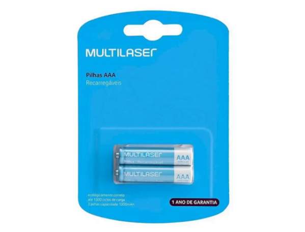 Promoção de Pilhas Recarregáveis AAA 1000mah 2 unidades cb051 Multilaser