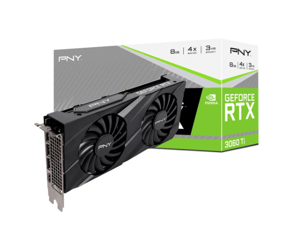 Placa de Video PNY NVIDIA Geforce RTX 3060Ti Dual Fan, 8GB GDDR6, LHR, DLSS, Ray Tracin VCG3060T8LDFBPB1