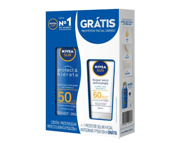 Protetor Solar Nivea Protect & Hidrata Fps50 200ml Grátis Protetor Solar Nivea Facial Antissinais Fps60 50ml