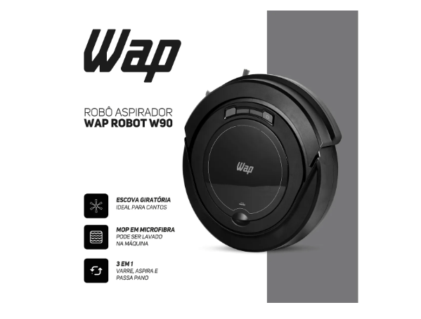 Promoção de Robô Aspirador Wap Robot W90 3 Modos De Limpeza Fw009026