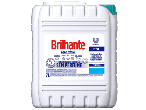 Promoção de Sabão Líquido Brilhante Ação Total Profissional Sem Perfume 7L