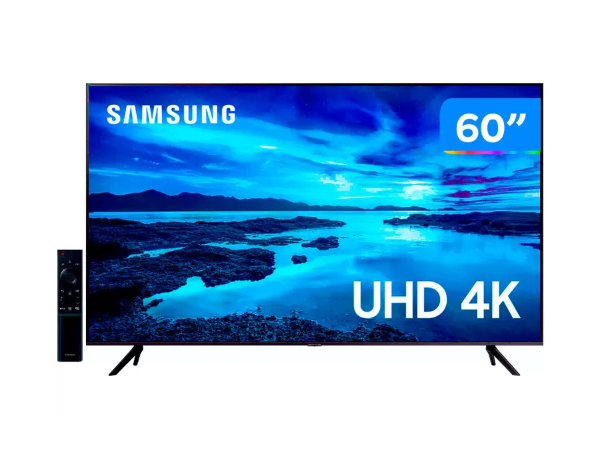 Promoção de Smart TV 60” 4K Crystal Samsung 60AU7700 Wi-Fi, Bluetooth, HDR, Alexa Built in 3 HDMI 1 USB