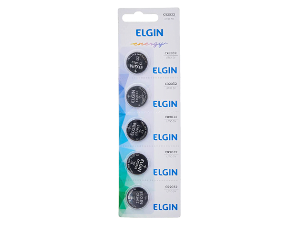 Promoção de Bateria de lítio Elgin CR2032 cartela com 5 unidades 3v