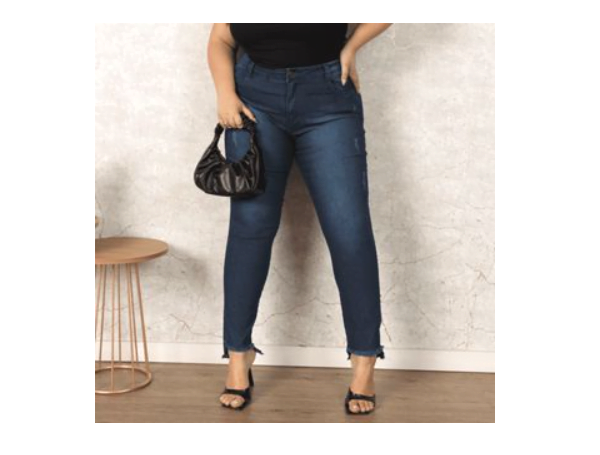 Calça Jeans Plus Size Barra Descolada Lycra Escura Atenas Jeans