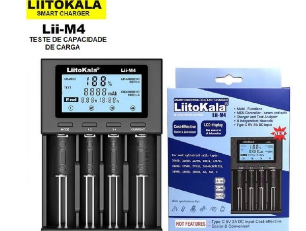 Promoção de Carregador Inteligente Liitokala LII-M4 para Baterias 18650/26650/Ni-MH Faz teste de capacidade