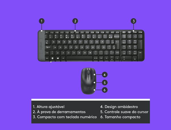 Promoção de Combo Teclado e Mouse sem fio Logitech MK220 com Conexão USB, Pilhas Inclusas e Layout ABNT2