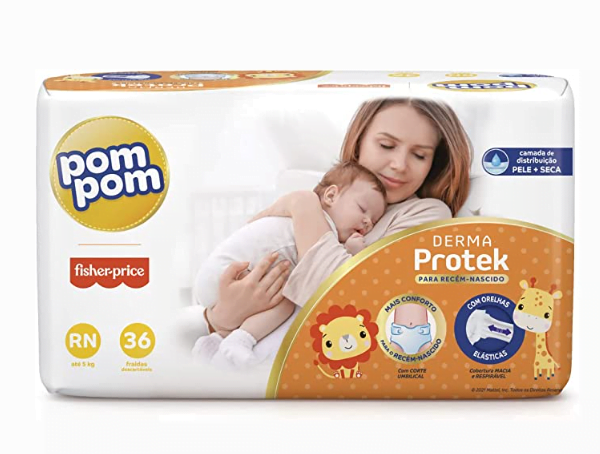 Promoção de Fralda Pom Pom Derma Protek Jumbo RN 36 Unidades