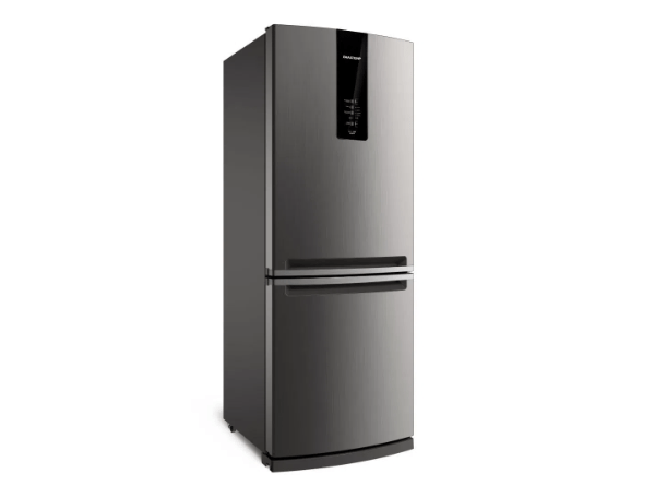 Promoção de Geladeira Brastemp Frost Free Inverse 443 litros cor Inox com Turbo Ice BRE57AK