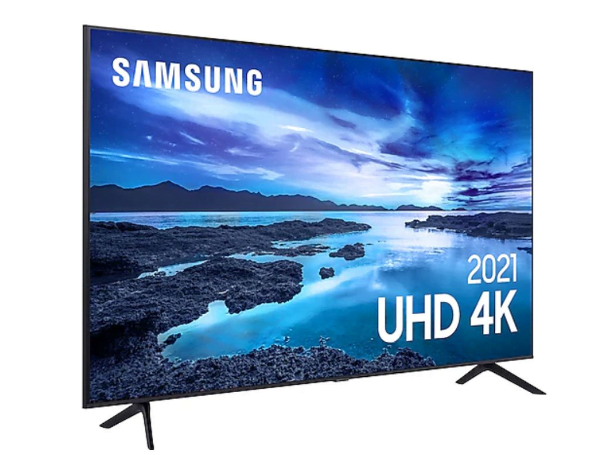 Promoção de Smart TV Samsung 70″ UHD 4K UN70AU7700GXZD Processador Crystal 4K Tela sem limites Visual Livre de Cabos Alexa built in Controle Único